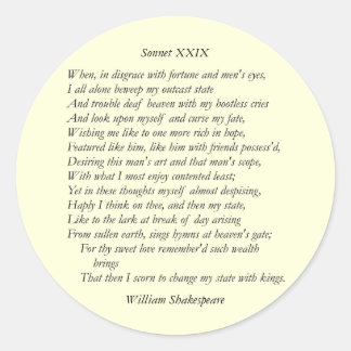 Sonnet # 29 von William Shakespeare Runder Aufkleber
