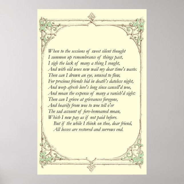 Sonnet # 30 von William Shakespeare Poster (Vorne)