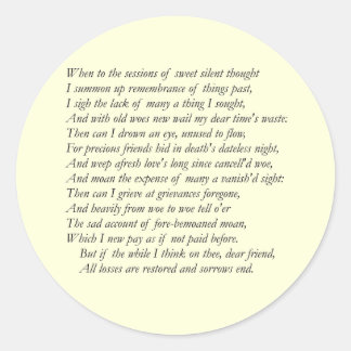 Sonnet # 30 von William Shakespeare Runder Aufkleber