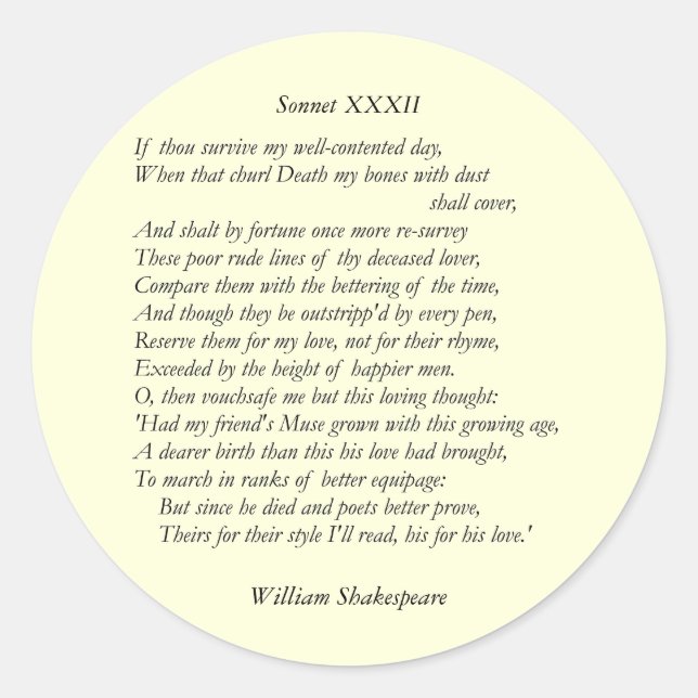 Sonnet # 32 von William Shakespeare Runder Aufkleber (Vorderseite)