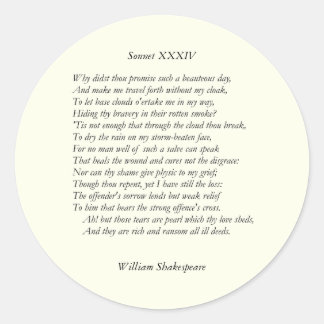 Sonnet # 34 von William Shakespeare Runder Aufkleber