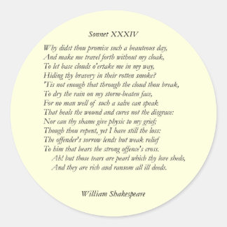 Sonnet # 34 von William Shakespeare Runder Aufkleber