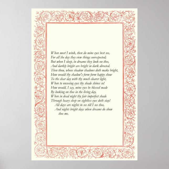 Sonnet # 43 von William Shakespeare Poster (Vorne)