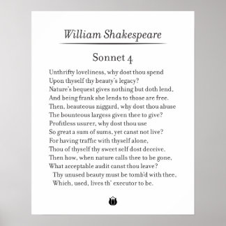 Sonnet 4 von William Shakespeare Poster