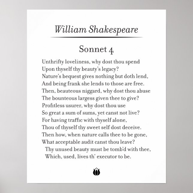 Sonnet 4 von William Shakespeare Poster (Vorne)