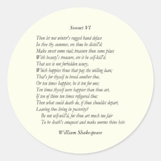 Sonnet # 6 von William Shakespeare Runder Aufkleber