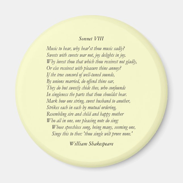 Sonnet # 8 von William Shakespeare Magnet (Vorne)