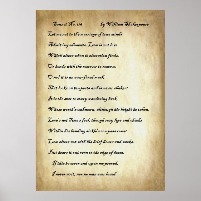 Sonnet Nr. 116 von William Shakespeare Poster (Vorne)