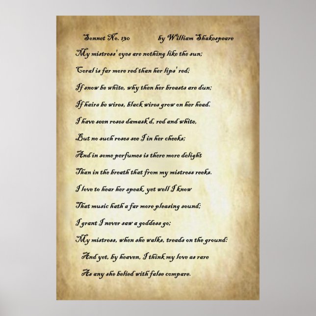 Sonnet Nr. 130 von William Shakespeare Poster (Vorne)