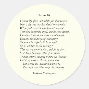 Sonnet Nr. 3 von William Shakespeare Runder Aufkleber
