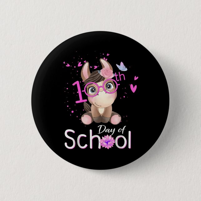 Sonnige 100 Tage Shirt Pferd 100 Tage Button (Vorderseite)