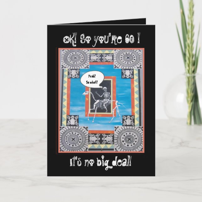 Sonnige 60. Geburtstag mit Skelett Reiten Karte (Vorderseite)