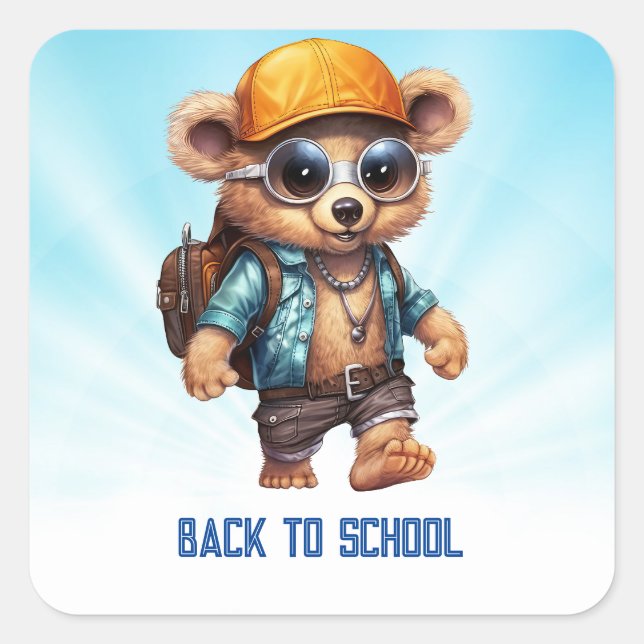 Sonnige Abenteuer mit Strandbär - Für Spaß bereit Quadratischer Aufkleber (Vorderseite)