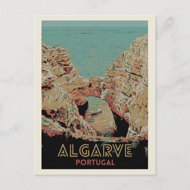 Sonnige Algarve Coast View Illustration, Portugal Postkarte (Vorderseite)
