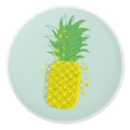 Sonnige Ananas Moderne Grafik Kunst Gelb Grün  Keramikknauf