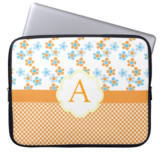 Sonnige Blume und Punkte Monogramm, erste Laptopschutzhülle (Vorderseite)
