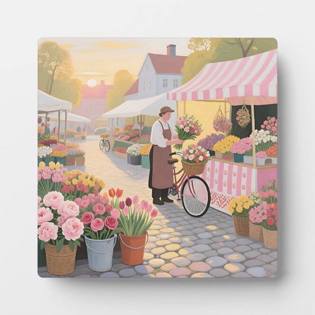 Sonnige Blumenstraßenszene Fotoplatte (Vorderseite)