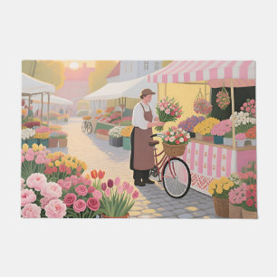 Sonnige Blumenstraßenszene Fußmatte
