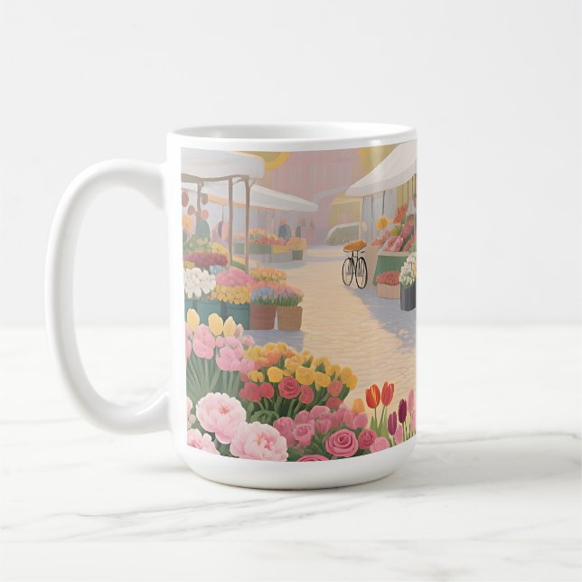 Sonnige Blumenstraßenszene Kaffeetasse (Links)