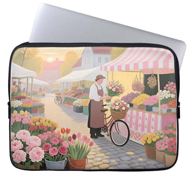 Sonnige Blumenstraßenszene Laptopschutzhülle (Vorderseite)