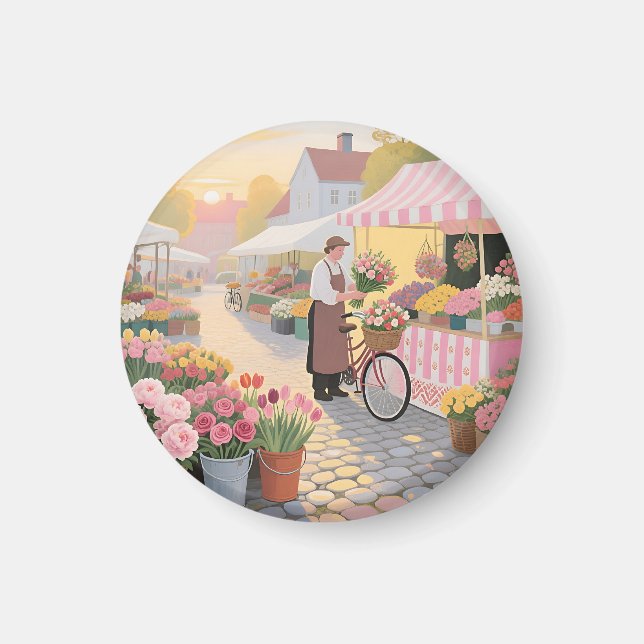 Sonnige Blumenstraßenszene Magnet (Vorne)