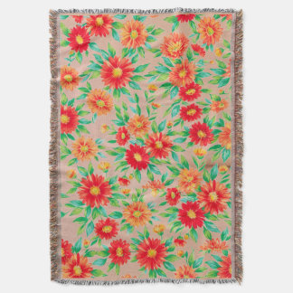 Sonnige Blüten" - Orange und rote Blumen gewebter Decke