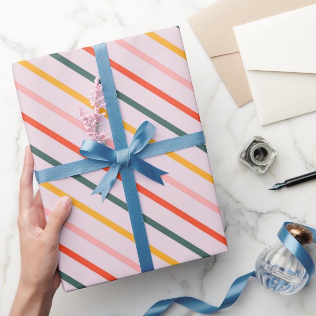 Sonnige diagonale Streifen Geschenkpapier (Schenken)