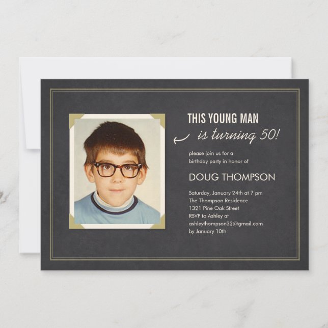 Sonnige Einladung zum Geburtstag mit einem alten F (Vorderseite)