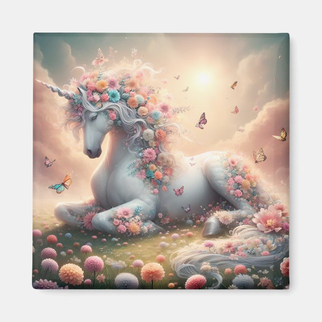 Sonnige Frühlingsblumen Unicorn Magnet (Vorne)