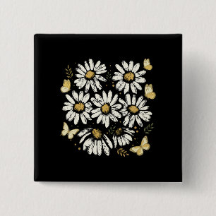 Sonnige Gänseblümchen-Blüte Retro-Gelbe Blume Button
