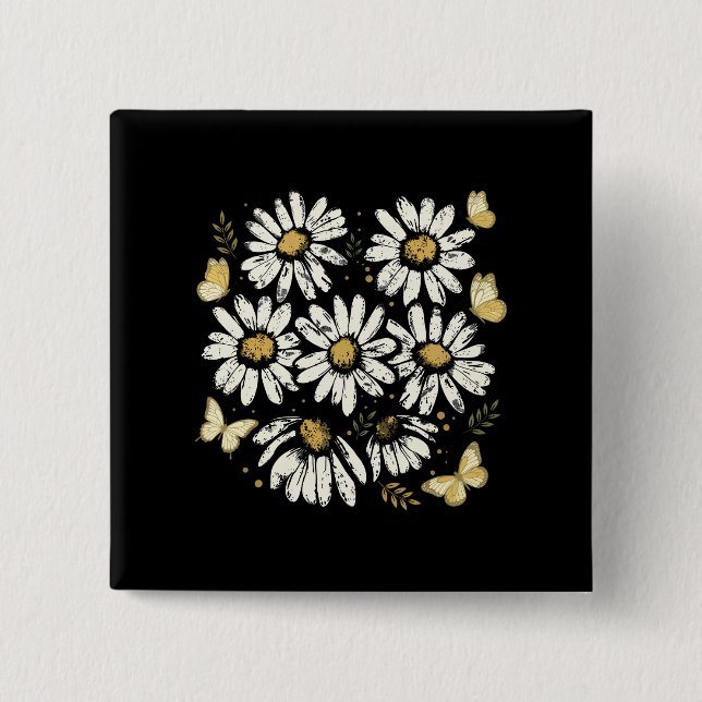 Sonnige Gänseblümchen-Blüte Retro-Gelbe Blume Button (Vorderseite)