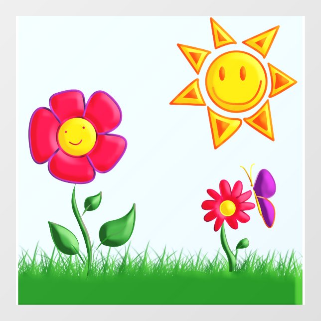 Sonnige Gartenansicht Fensteraufkleber (Blatt)