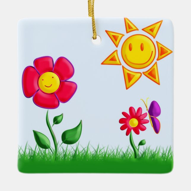 Sonnige Gartenansicht Keramikornament (Vorderseite)