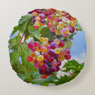 Sonnige Grapevine - Farbenfrohe Trauben Rundes Kissen