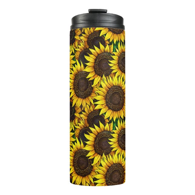 Sonnige große Sonnenblumenmuster Thermosbecher (Vorderseite)