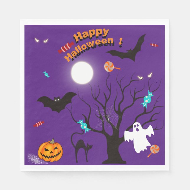 Sonnige Halloween-Kreaturen und Bonbons Serviette (Vorderseite)