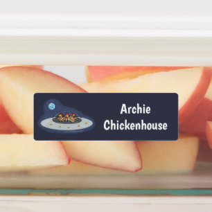 Sonnige Hühner im Weltraum Cartoon personalisiert Etiketten