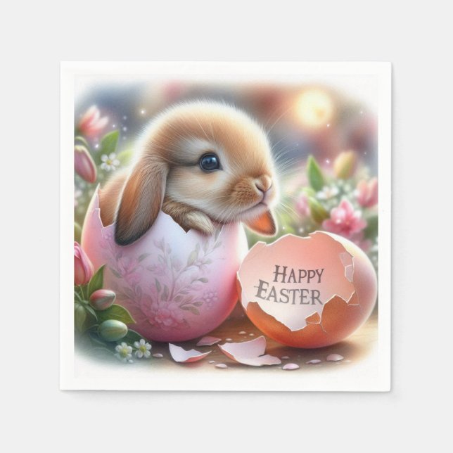 Sonnige Innenseite eines dekorativen Eiers mit Blu Serviette (Vorderseite)