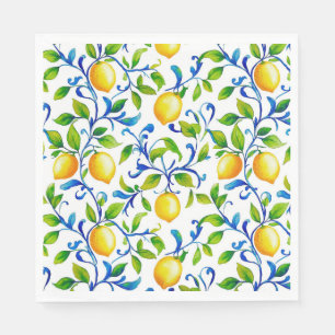 Sonnige italienische Gartenlemonen mit blauen Wirb Serviette