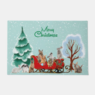 Sonnige Kaninchen Santa Sled Holiday Doormat Fußmatte