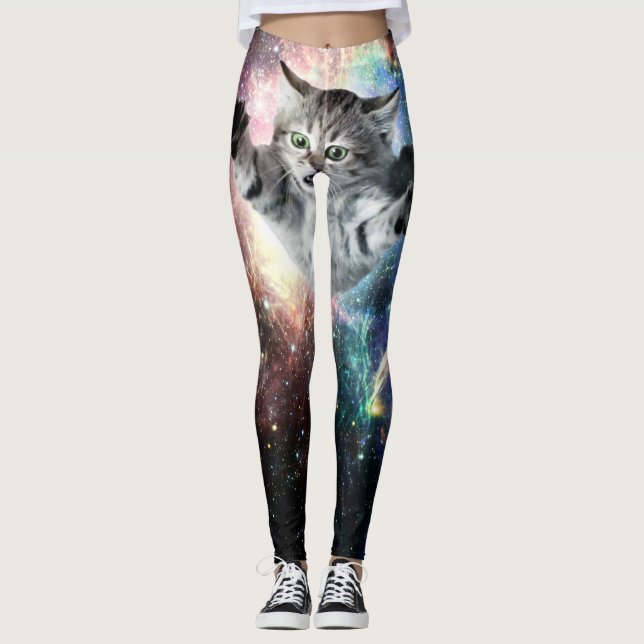 Sonnige Katze im Weltraum Leggings (Vorderseite)