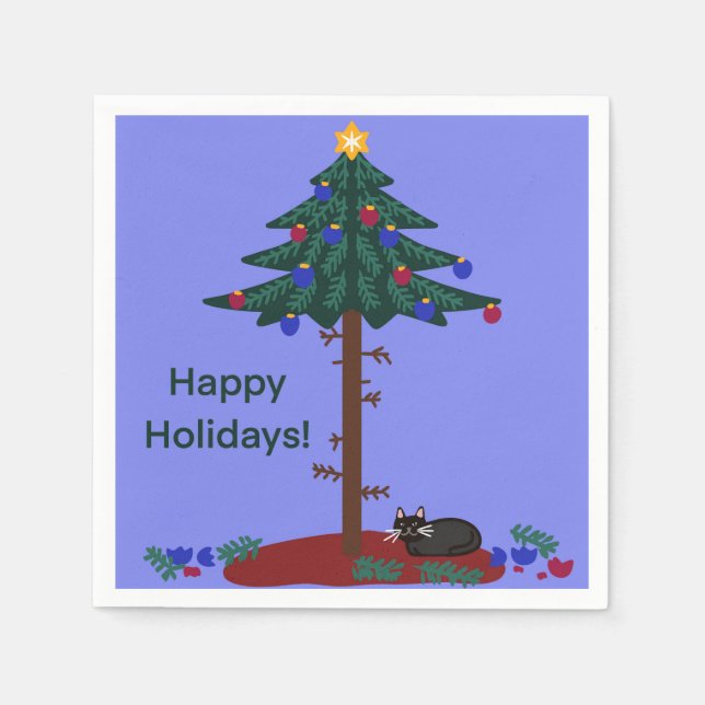 Sonnige Katze mit Weihnachtsbaum Serviette (Vorderseite)