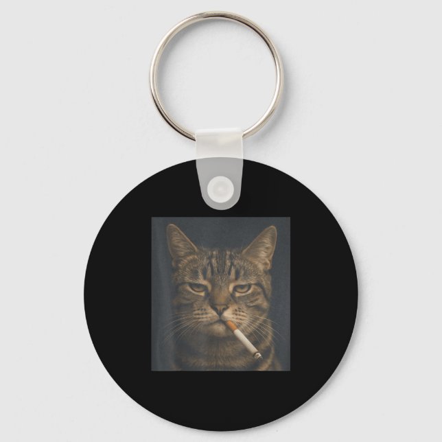 Sonnige Katze mit Zigarette sarkastischen Meme Rau Schlüsselanhänger (Vorderseite)