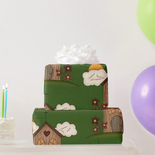 Sonnige Kirche mit Blume Rustikales Landhaus Geschenkpapier