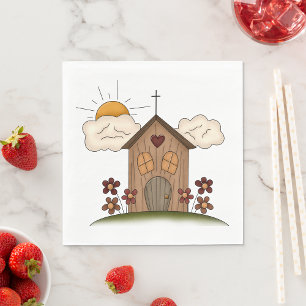 Sonnige Kirche mit Blume Rustikales Landhaus Serviette
