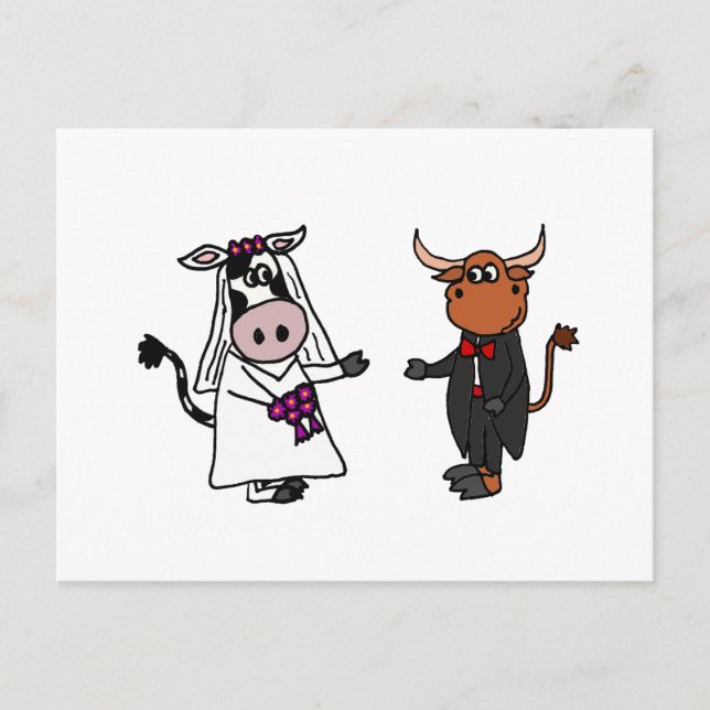 Sonnige Kuh und Bullenhochzeit Postkarte (Vorderseite)