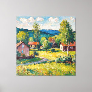 Sonnige ländliche Landschaft mit Grün Leinwanddruck