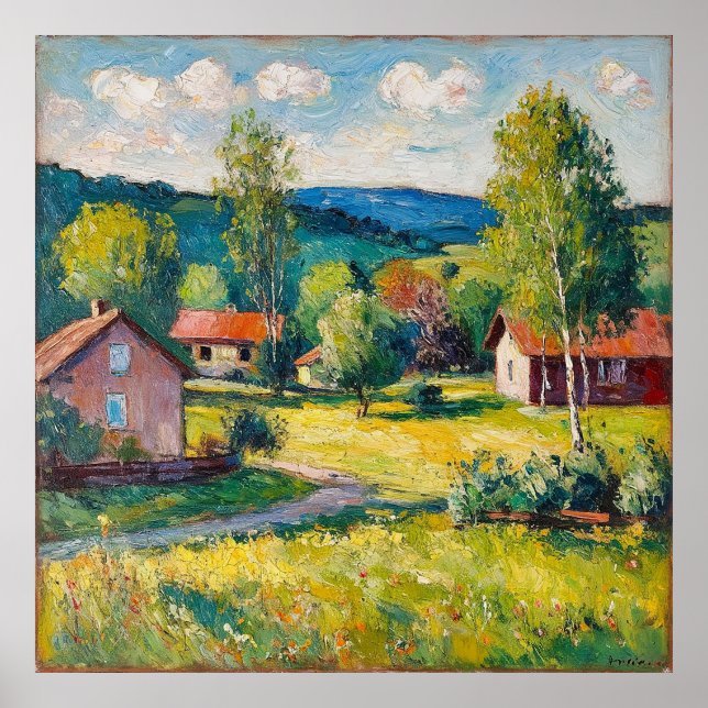 Sonnige Landschaft mit Grün Poster (Vorne)