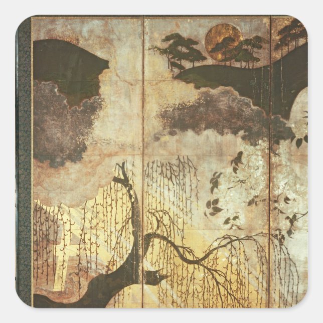 Sonnige Landschaft Quadratischer Aufkleber (Vorderseite)