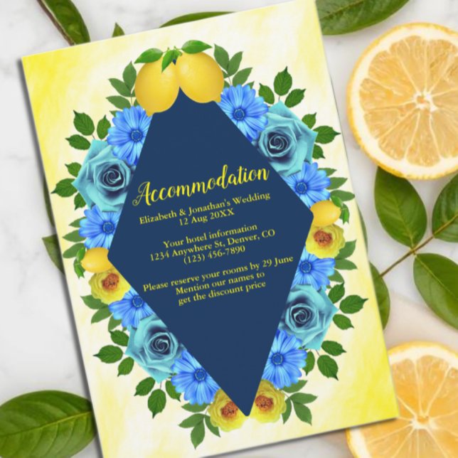 Sonnige Lemon Floral Hochzeitsunterkunft Begleitkarte (Von Creator hochgeladen)